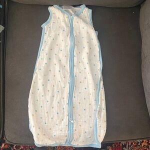 aden + anais light weight Blue and Tan polka dot Baby Sleep Sack